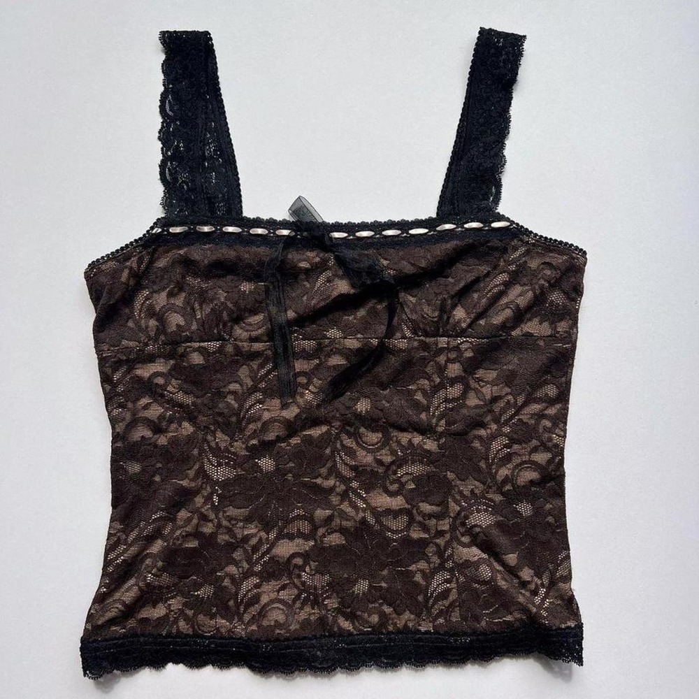 Vintage Doncaster Lace Black Brown and Pink Sleeveless Top